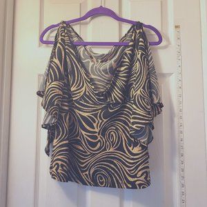 F & X USA BLOUSE, BLACK AND TAN, SIZE 2X